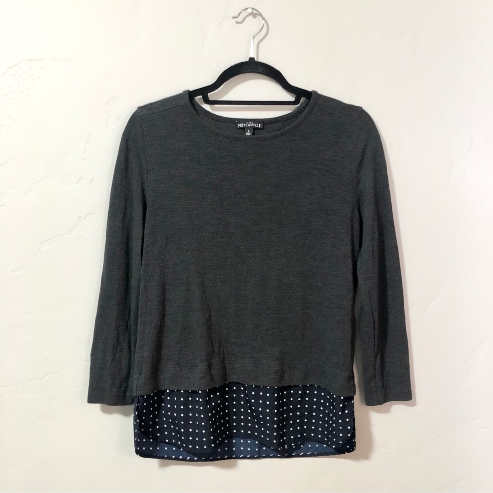 J Crew Two Layered Grey Long Sleeve Blouse Preppy Collegiate Academia Minimal